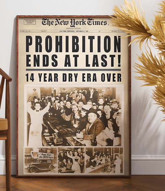 End of Prohibition Wall Art Vintage Newspaper Print - Retro Alcohol Speakeasy Poster Man Cave Brewery Decor
