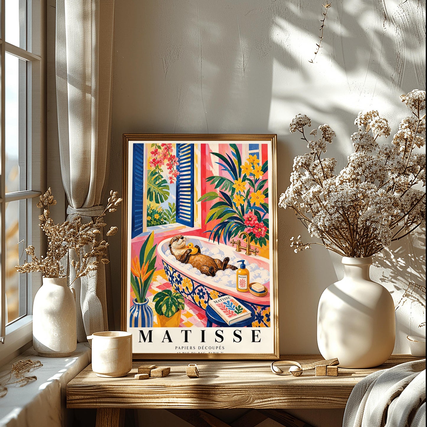 Matisse Otter Art Print – Vibrant Tropical Bathroom Wall Art on Archival Matte Paper
