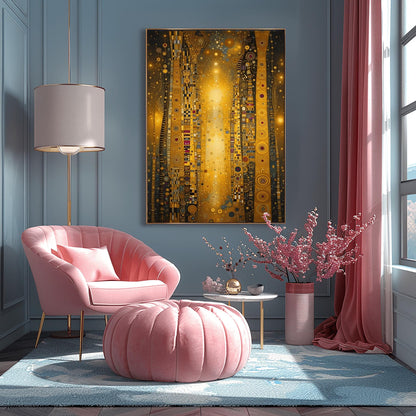 Gold Mosaic Wall Art: Gustav Klimt Inspired Abstract (Multiple Sizes)