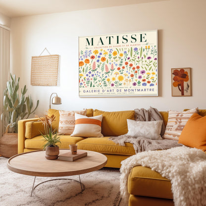 A vertical gallery exhibition poster with a warm cream border. Bold black text at the top reads "HENRI MATISSE". The central artwork is a rectangular block with a solid terracotta-orange background, featuring a cream silhouette of an abstract, four-petaled flower with a circular center. Below the block, black text reads "PAPIERS DÉCOUPÉS" and "FLEUR". The bottom of the poster finishes with the text "BERGGRUEN & CIE - 70 RUE DE L'UNIVERSITÉ - PARIS VII".