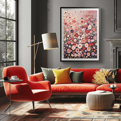 Pastel Meadow Art Print: Soft Floral Painting Inspired by Klimt