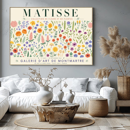 A vertical gallery exhibition poster with a warm cream border. Bold black text at the top reads "HENRI MATISSE". The central artwork is a rectangular block with a solid terracotta-orange background, featuring a cream silhouette of an abstract, four-petaled flower with a circular center. Below the block, black text reads "PAPIERS DÉCOUPÉS" and "FLEUR". The bottom of the poster finishes with the text "BERGGRUEN & CIE - 70 RUE DE L'UNIVERSITÉ - PARIS VII".