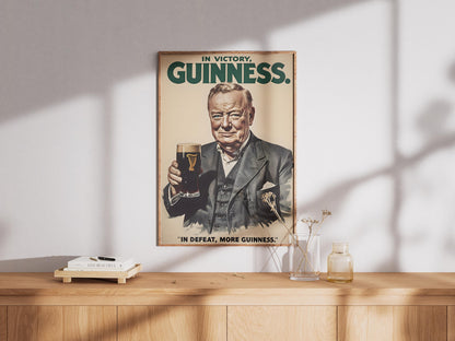 Winston Churchill Guinness Poster Print - Political Satire Art, UK Prime Minister Pub Decor, Beer Lover Wall Art, Quirky Humour Gift