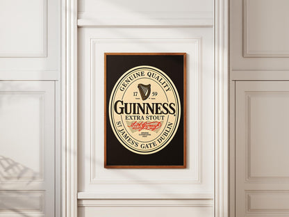 Guinness Bottle Cap Print, Minimalist Stout Beer Wall Art, Classic Label Poster, Home Bar Decor, Man Cave Gift, Irish Pub Art, Drink Sign