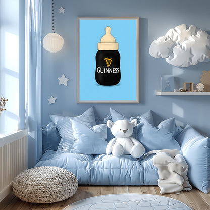 Guinness Baby Bottle Art Print | Funny Retro Bar Decor | Irish Pub Man Cave Art | Unique Gift | Unique Baby Room Poster