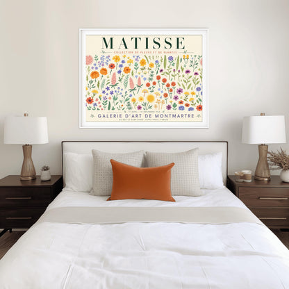 A vertical gallery exhibition poster with a warm cream border. Bold black text at the top reads "HENRI MATISSE". The central artwork is a rectangular block with a solid terracotta-orange background, featuring a cream silhouette of an abstract, four-petaled flower with a circular center. Below the block, black text reads "PAPIERS DÉCOUPÉS" and "FLEUR". The bottom of the poster finishes with the text "BERGGRUEN & CIE - 70 RUE DE L'UNIVERSITÉ - PARIS VII".