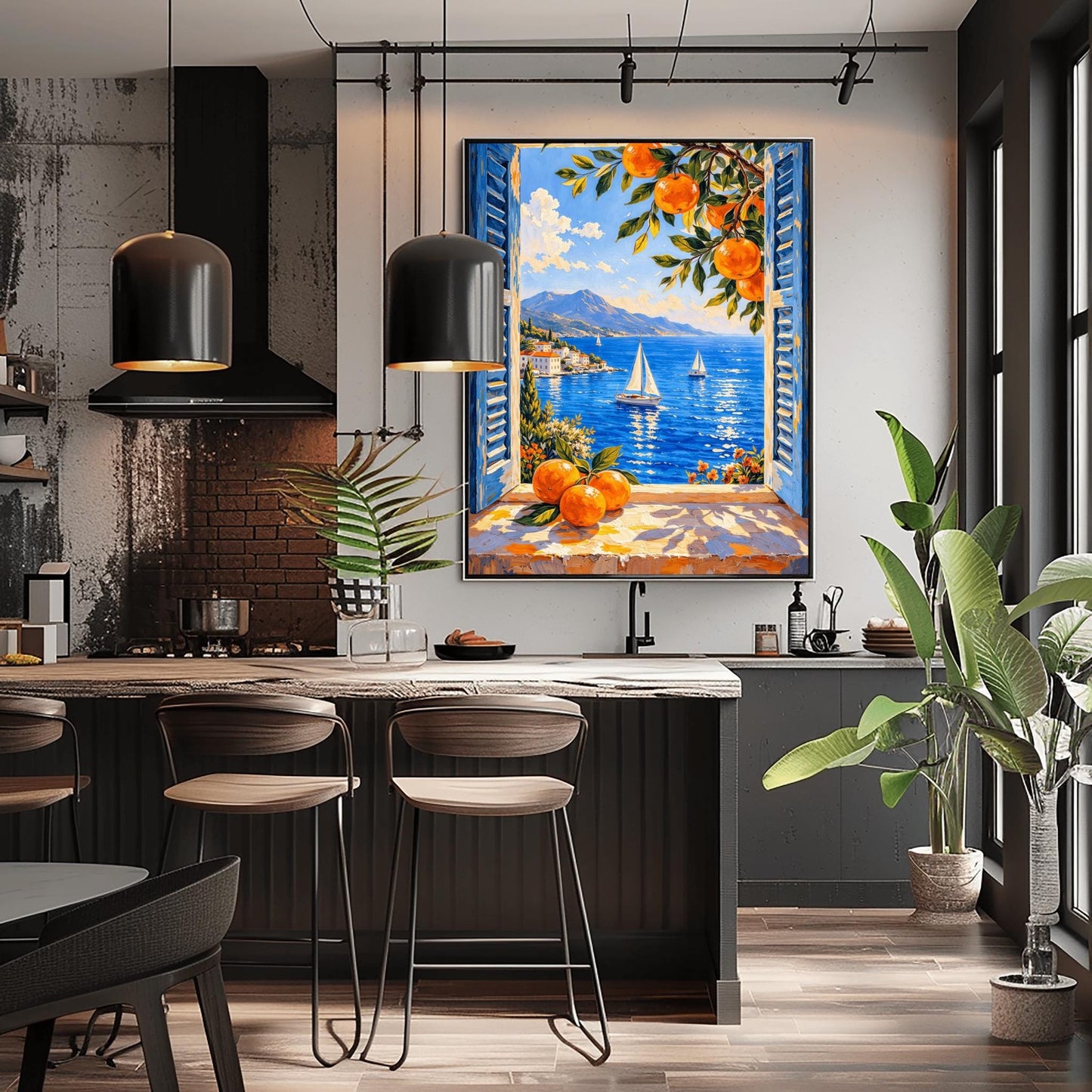 Matisse Coastal Print – Mediterranean Art Print with Blue Shutters & Oranges