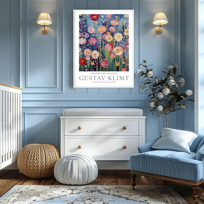 Gustav Klimt Floral Print - Klimt Museum & Exhibition Poster, Flower Garden Art, Classic Gustav Klimt Painting Wall Decor.