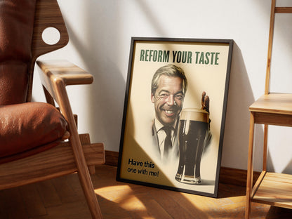 Nigel Farage Guinness Poster Print - Political Satire Art UK Prime Minister Wall Decor - Pub & Beer Lover Humour Quirky Gift