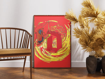 Surf Demon Duvel Inspired Art Print - Wave and Devil Poster, Beer Lover Gift, Coastal Wall Art, Home Bar & Man Cave Decor