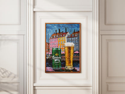 Carlsberg Beer Lover Gift Poster, Copenhagen Wall Art, Denmark Bar Decor, Unique Beer Painting for Man Cave or Dining Room