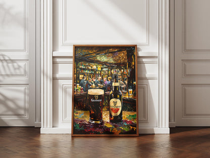Guinness Pint And Bottle Impressionist Print, Irish Painting, Irish Beer Gift, Bar Art, Ireland Painting, Alcohol Art, Bar Beer, Beer Artist
