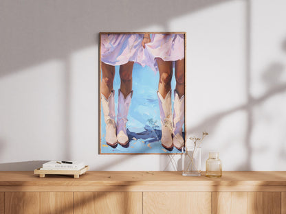 Cowgirl Boot Print Retro Western Art | Trendy Wall Decor for Dorm, Home & Apartment