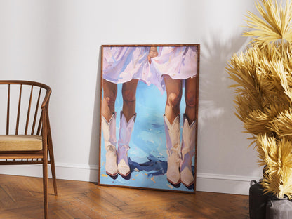 Cowgirl Boot Print Retro Western Art | Trendy Wall Decor for Dorm, Home & Apartment
