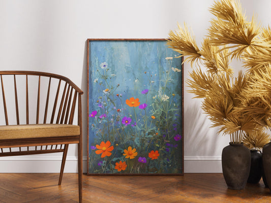 Wildflower Field Wall Art Vintage Botanical Landscape Sign Floral Decor Modern Farmhouse Flower Poster Print