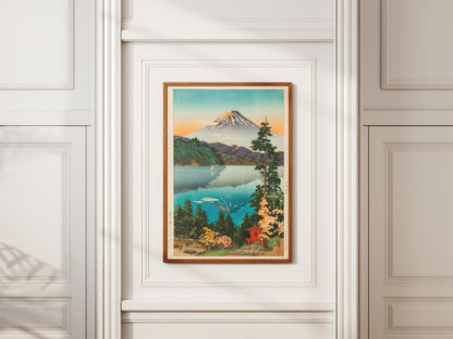 Mount Fuji Woodblock Print Ukiyo-e Art | Serene Japanese Lake Landscape | Traditional Asian Wall Decor Gift by Tsuchiya Koitsu