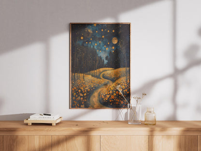 Gustav Klimt Print Moon Night Print Poster, Moon & Stars Tree Art, Premium Matte Paper, Klimt Exhibition Wall Decor, Fine Art Print