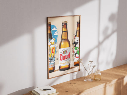 Duvel Beer Pop Art Print - Modern Belgian Ale Poster, Brewery Decor for Home Bar Cart & Living Room Wall Art Collectible