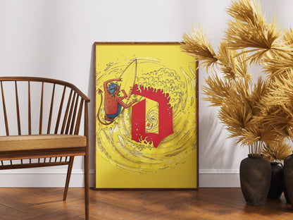 Surf Demon Duvel Inspired Art Print - Wave and Devil Poster, Beer Lover Gift, Coastal Wall Art, Home Bar & Man Cave Decor