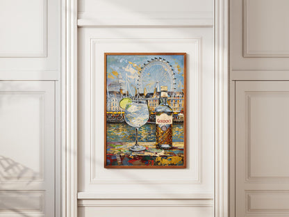 Gordons Gin and Tonic Impressionist Print, London Painting, London Beer Gift, Bar Art, London Skyline, Alcohol Art, Bar Beer, Beer Artist