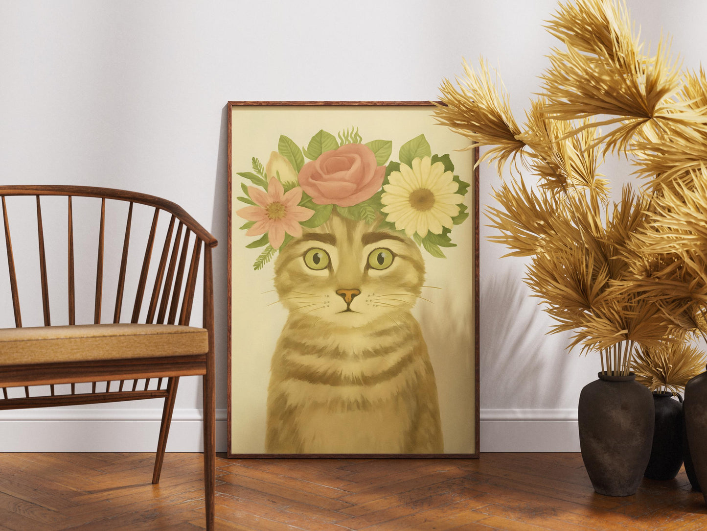 Frida Kahlo Cat Art  Poster, Frida With Roses Print, Mexican Art, Modern Pink Wall Decor, Feminist Art Gift, Unframed Museum Quality