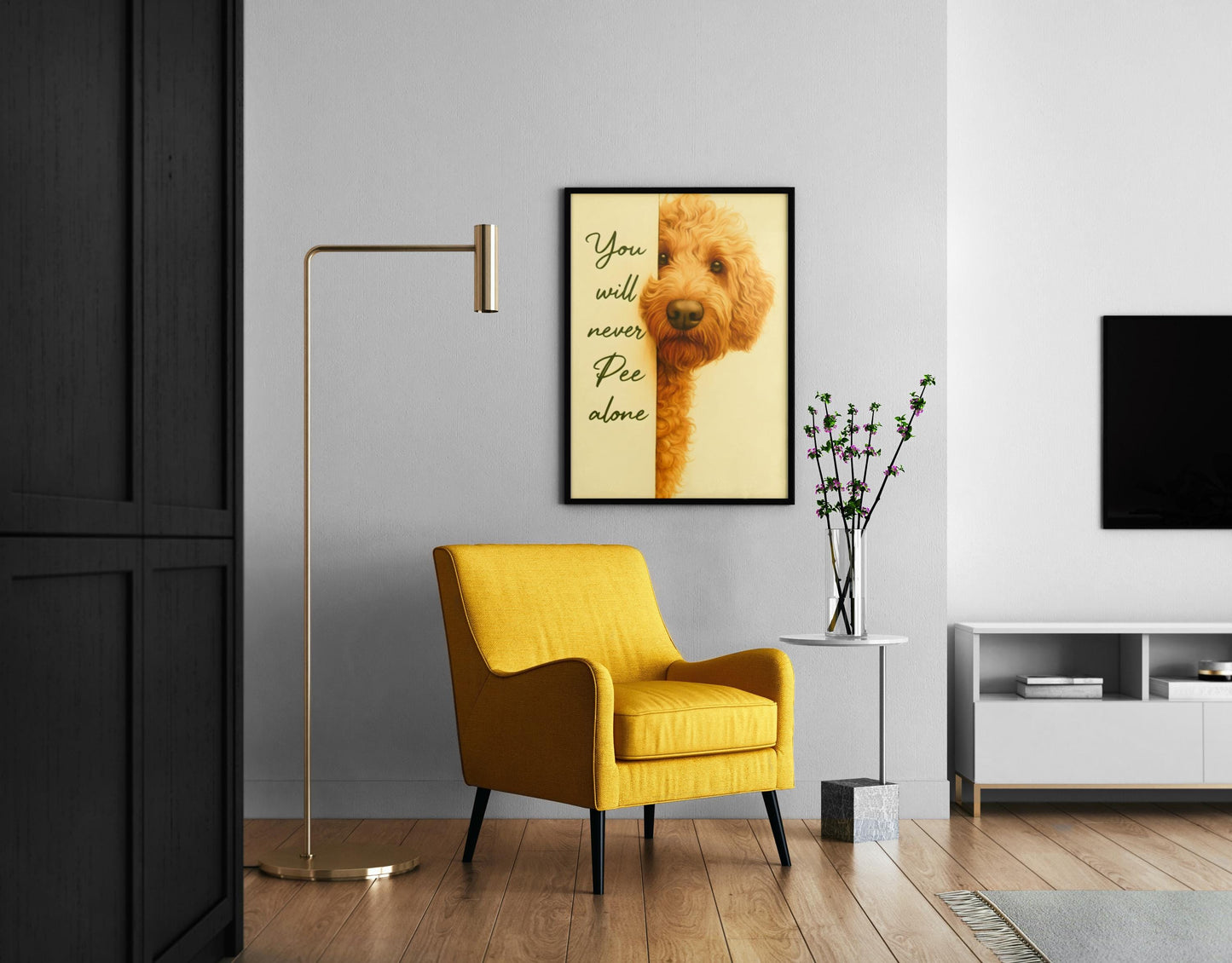 Funny Goldendoodle Bathroom Art, "You Will Never Pee Alone" Print, Dog Lover Gift, Humorous Pet Wall Decor, Golden Doodle Poster, Poster
