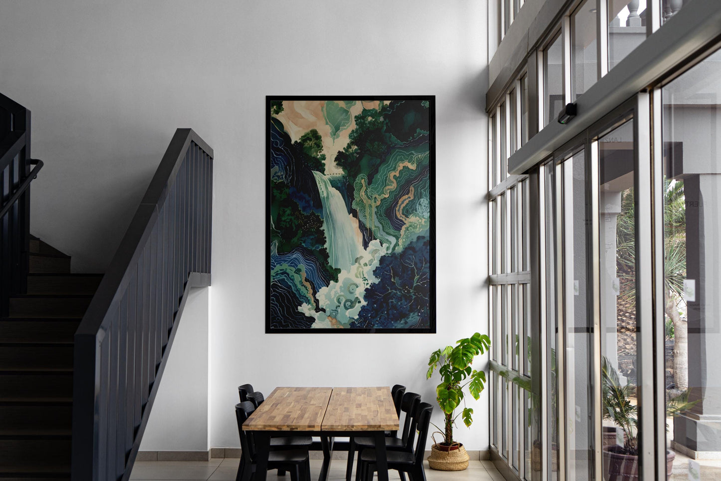 Ukiyo-e Poster Hokusai Japanese Waterfall Art Print, Blue Green Wall Decor, Japanese Home Print