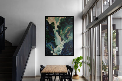 Ukiyo-e Poster Hokusai Japanese Waterfall Art Print, Blue Green Wall Decor, Japanese Home Print