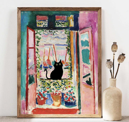 Funny Cat Painting Matisse Art Print – Black Cat Wall Decor, Unique Cat Gift for Cat Lovers