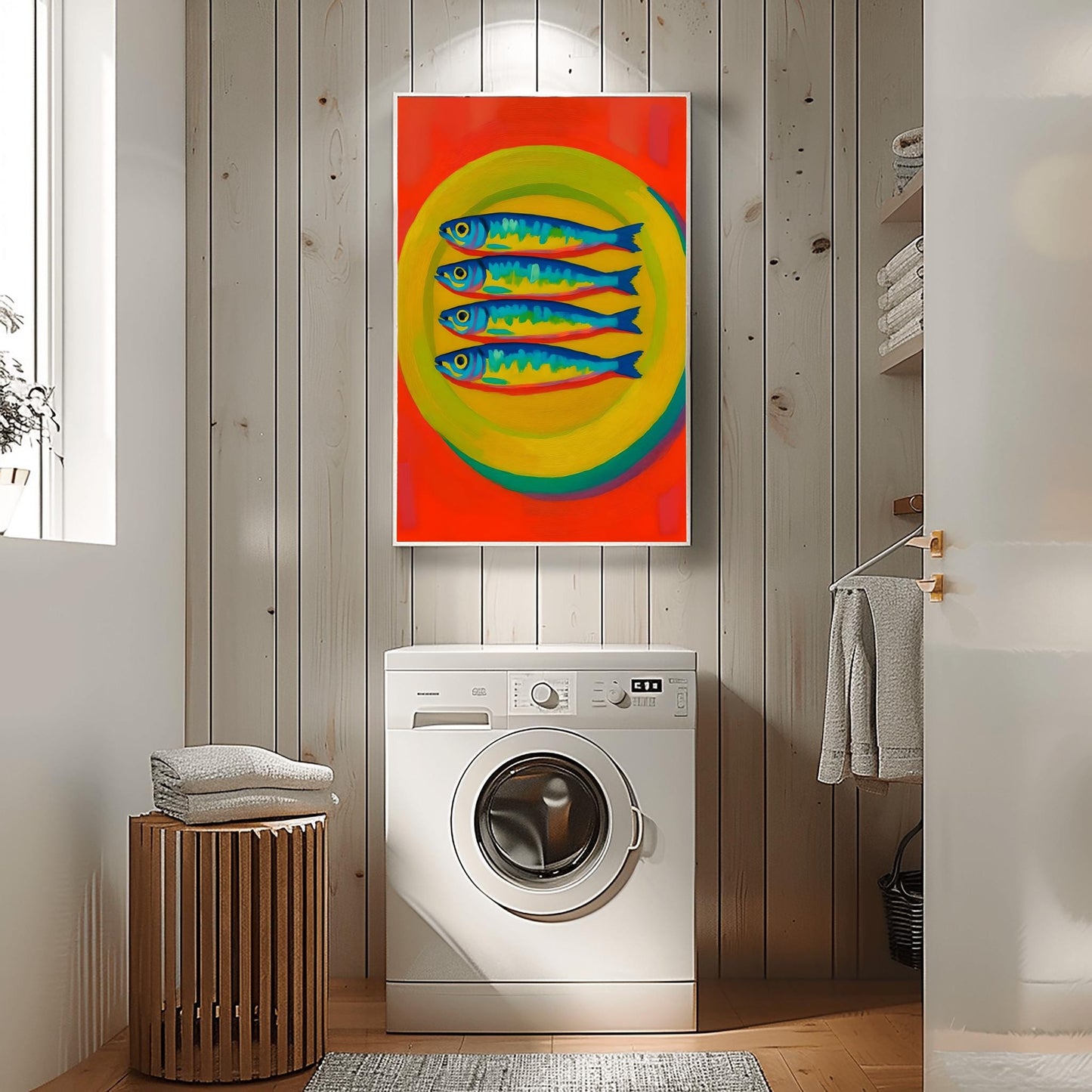 Sardine Oil Poster– Funky Fish Wall Art, Dopamine fish Decor, Oyster & Fisherman Aesthetic Print, Trendy Bathroom Prints, Fish Wall Art