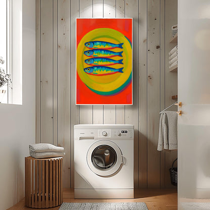 Sardine Oil Poster– Funky Fish Wall Art, Dopamine fish Decor, Oyster & Fisherman Aesthetic Print, Trendy Bathroom Prints, Fish Wall Art