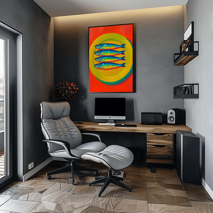 Sardine Oil Poster– Funky Fish Wall Art, Dopamine fish Decor, Oyster & Fisherman Aesthetic Print, Trendy Bathroom Prints, Fish Wall Art