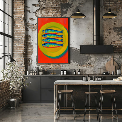 Sardine Oil Poster– Funky Fish Wall Art, Dopamine fish Decor, Oyster & Fisherman Aesthetic Print, Trendy Bathroom Prints, Fish Wall Art