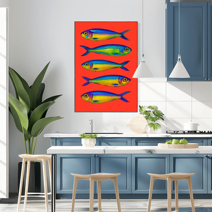 Sardines poster, Bright sardines print, Colourful house decor, Fish poster, retro decor, fish decor, kitchen decor, sardine decor, kitchen