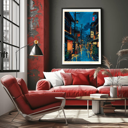 Anime House Poster Japanese Tokyo Tea House Art, Modern Ukiyo-e City Street Cafe Print, Japanese Decor Wall Art