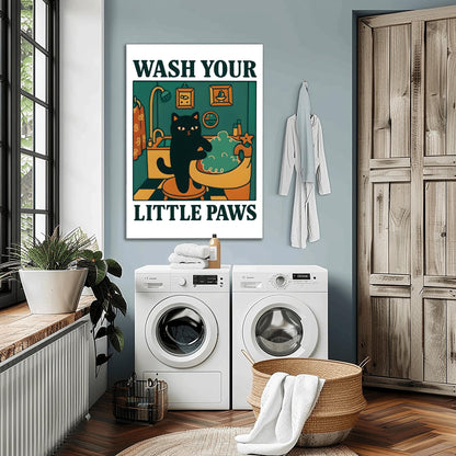 Wash your Paws Cat Print, Cute Bathroom Poster, Wash Room Childrens Washing up Posters, Kawaii Prints Decor, Unique Cats Art, UNFRAMED