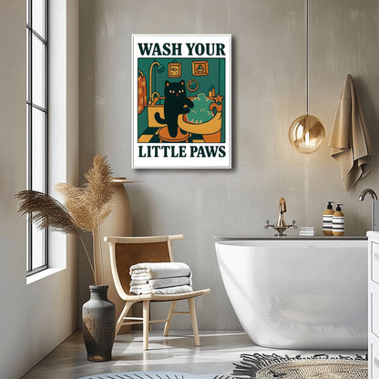 Wash your Paws Cat Print, Cute Bathroom Poster, Wash Room Childrens Washing up Posters, Kawaii Prints Decor, Unique Cats Art, UNFRAMED