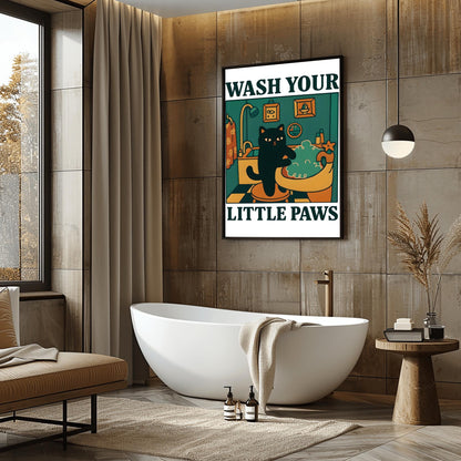 Wash your Paws Cat Print, Cute Bathroom Poster, Wash Room Childrens Washing up Posters, Kawaii Prints Decor, Unique Cats Art, UNFRAMED