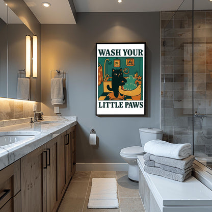 Wash your Paws Cat Print, Cute Bathroom Poster, Wash Room Childrens Washing up Posters, Kawaii Prints Decor, Unique Cats Art, UNFRAMED
