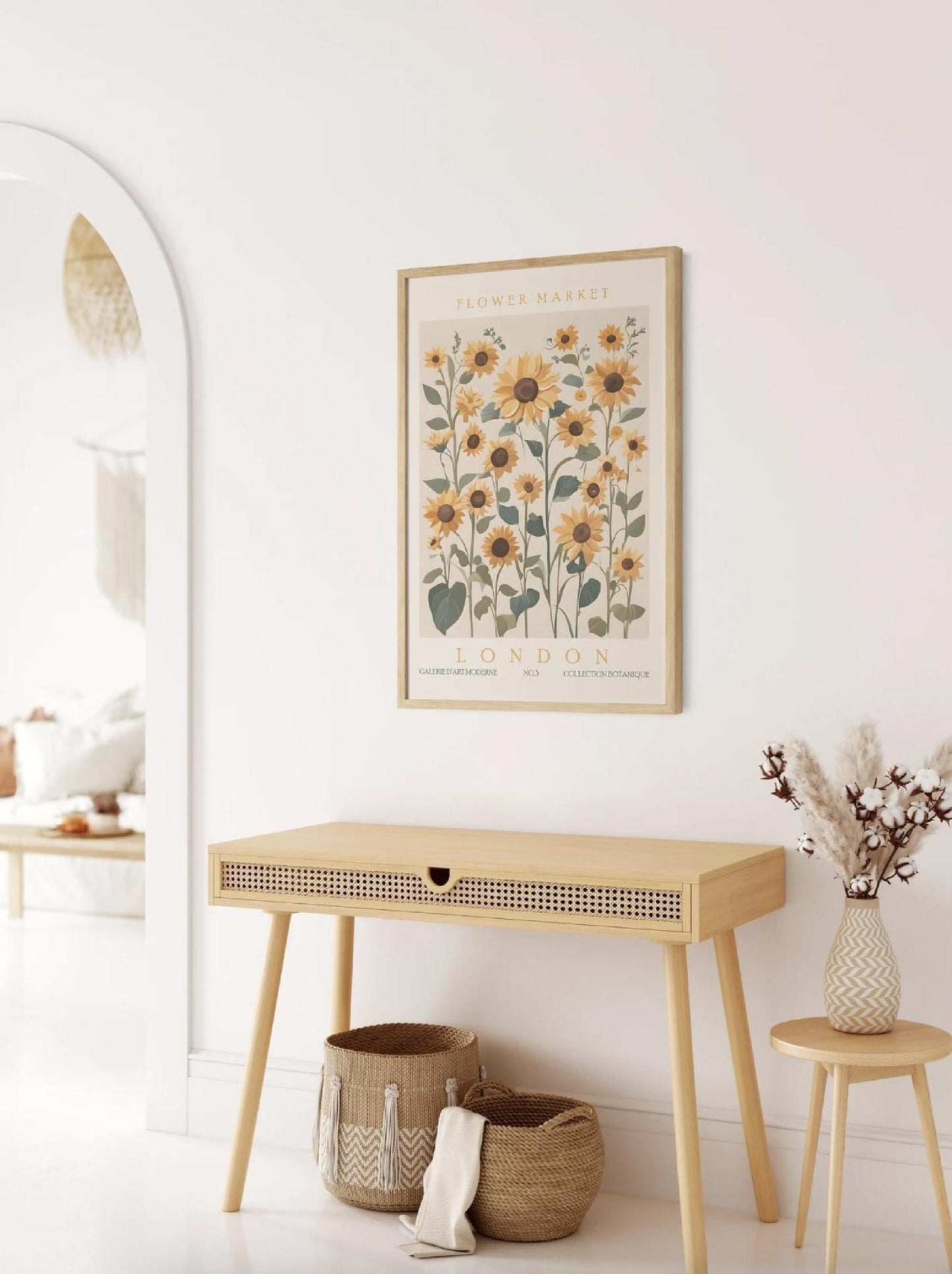 Sunflower Wall Art Print, London Flower Market Poster, Retro Floral Artwork, Abstract Botanical Exhibition Decor for Room & Living Space