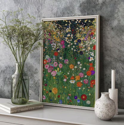 Gustav Klimt Poster, Farm Garden Print, Art Nouveau Landscape, Flower Field Art, Gold Wall Decor, Museum Quality, Unframed Print