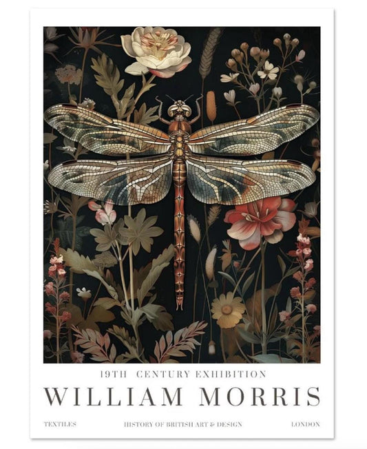 William Morris Print Vintage Poster, Exhibition Wall Art, Dragonfly Textiles Art, Classic Vintage Home Decor