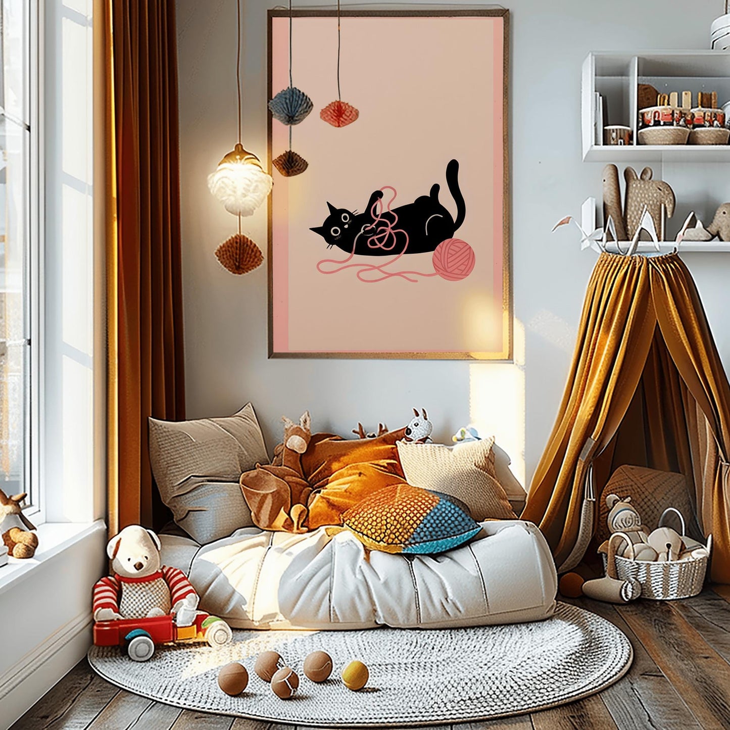 Pink Wall Art Black Cat Print, Funny Cat Meme Posters, Animal Prints Baby Room Decor, Minimalist Aesthetic Poster for Kids, Cat Lover Gift