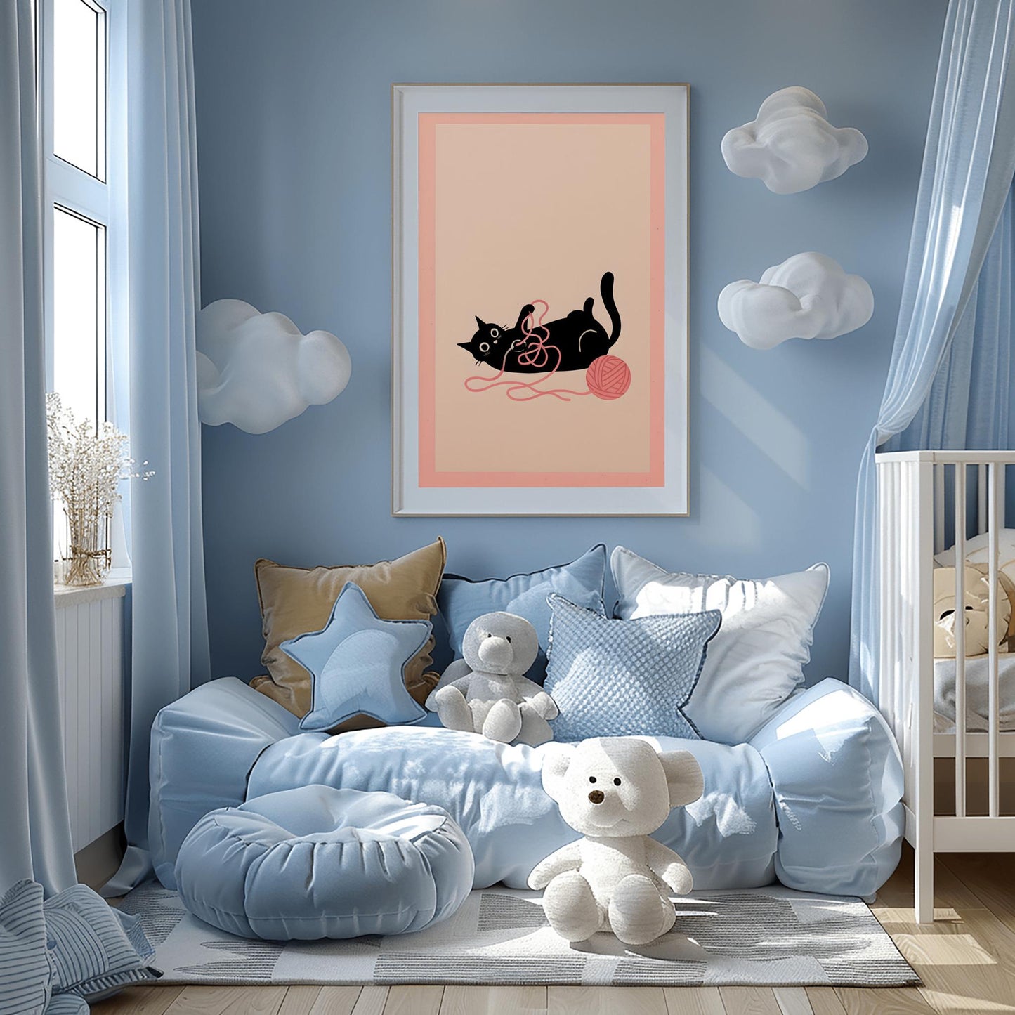 Pink Wall Art Black Cat Print, Funny Cat Meme Posters, Animal Prints Baby Room Decor, Minimalist Aesthetic Poster for Kids, Cat Lover Gift