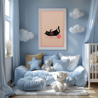 Pink Wall Art Black Cat Print, Funny Cat Meme Posters, Animal Prints Baby Room Decor, Minimalist Aesthetic Poster for Kids, Cat Lover Gift