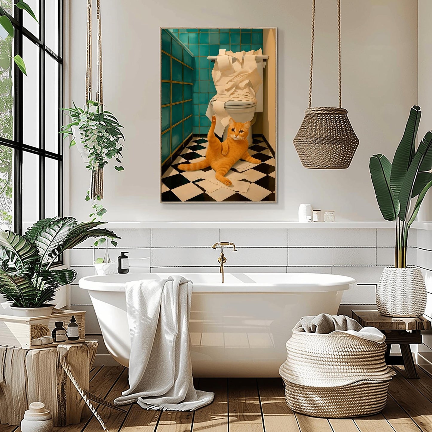 Bathroom Cat Print Funny Poster Wall Decor Pooping Print Toilet Wall Art , Poster Art
