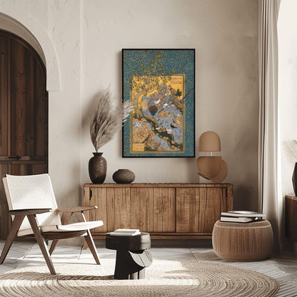 Persian Art Concourse of The Birds (Premium Habiballah Of Sava Print of Traditional Persian Miniature Painting) Bird Wall Art Home Decor