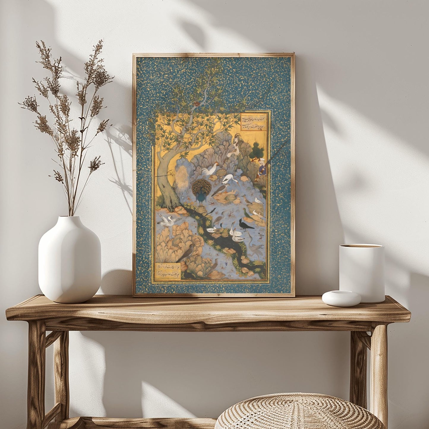 Persian Art Concourse of The Birds (Premium Habiballah Of Sava Print of Traditional Persian Miniature Painting) Bird Wall Art Home Decor
