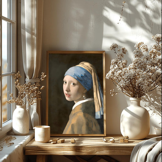 Girl with a Pearl Earring by Johannes Vermeer | Dutch Baroque Painting | Vintage Woman Portrait Print | Poster Wall Art