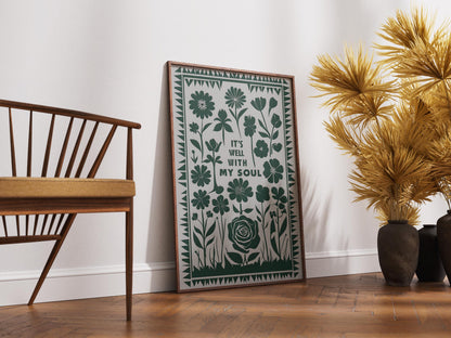 Forest Green It Is Well Print – Christian Wall Art Poster, Living Room & Kitchen Decor, Inspirational Faith Illustration